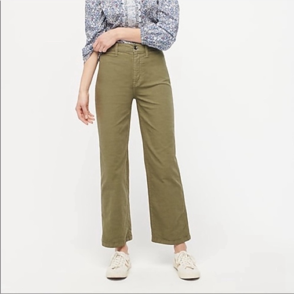 J. Crew EUC Slim Wide Leg Pant Washed Canvas Olive Color Size 32 / 14